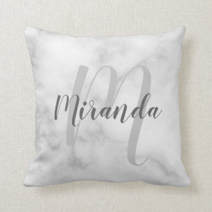 Modernes Personalisiertes Monogramm und Name Weiß Kissen
