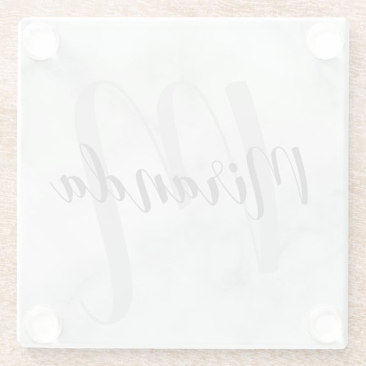 Modernes Personalisiertes Monogramm und Name Weiße Glasuntersetzer (Rückseite)