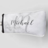 Modernes Personalisiertes Monogramm und Name Weiße Golf Headcover (Vorderseite)