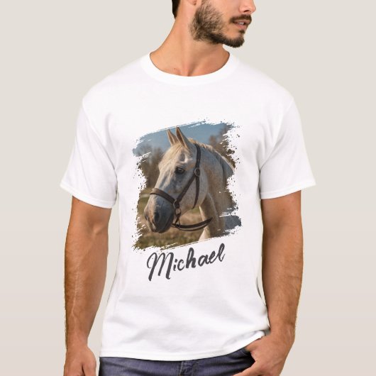 Modernes Personalisiertes Pferd Foto und Text T-Shirt (Vorderseite)