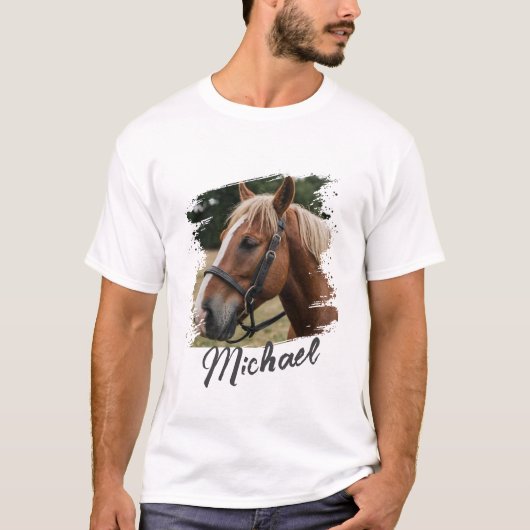 Modernes Personalisiertes Pferd Foto und Text T-Shirt (Vorderseite)