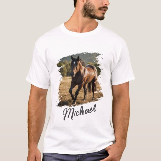 Modernes Personalisiertes Pferd Foto und Text T-Shirt (Vorderseite)