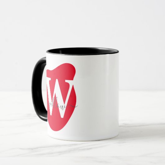 Modernes Personalisiertes Rotes Abstraktes Monogra Tasse (Vorderseite Links)
