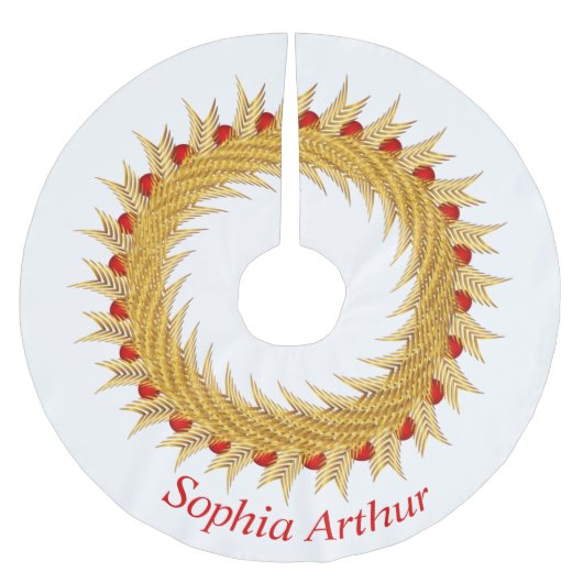 Modernes Personalisiertes Rotgoldkraut Weihnachten Polyester Weihnachtsbaumdecke (Vorderseite)