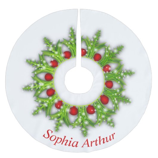 Modernes Personalisiertes Rotgoldkraut Weihnachten Polyester Weihnachtsbaumdecke (Vorderseite)