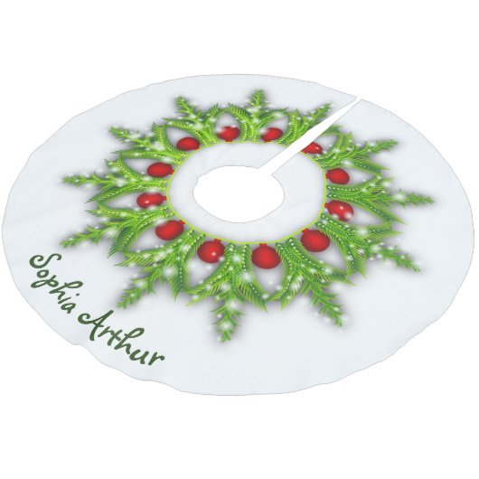 Modernes Personalisiertes Rotgoldkraut Weihnachten Polyester Weihnachtsbaumdecke (Schrägansicht)