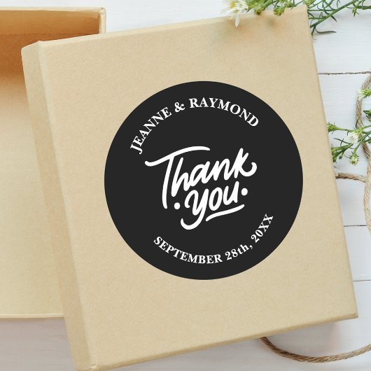 Modernes Personalisiertes Schwarz Danke Gastgesche Runder Aufkleber