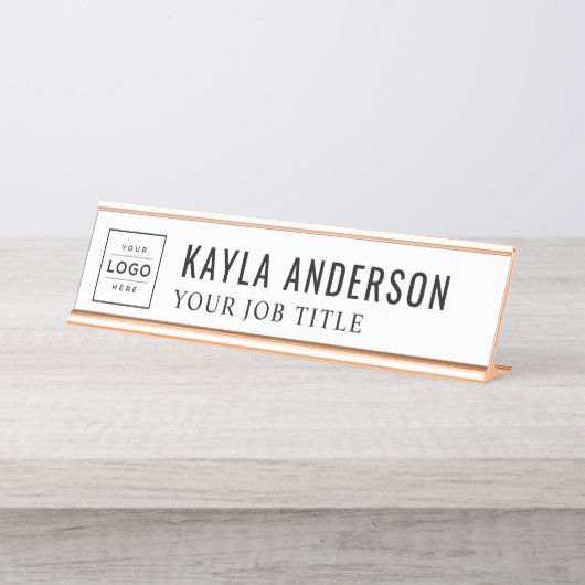 Modernes Personalisiertes Schwarz-Weiß-Logo Schreibtischnamensplakette (Vorderseite )