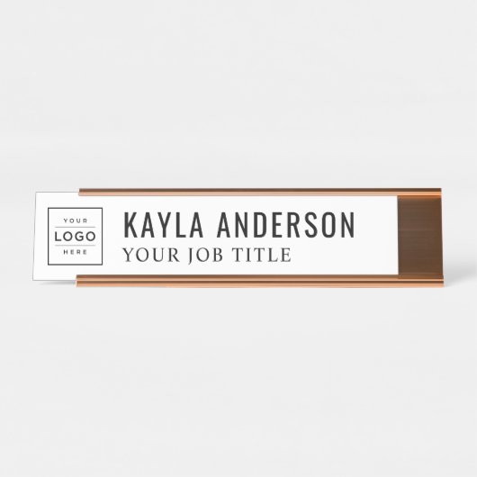 Modernes Personalisiertes Schwarz-Weiß-Logo Schreibtischnamensplakette (Vorderseite )