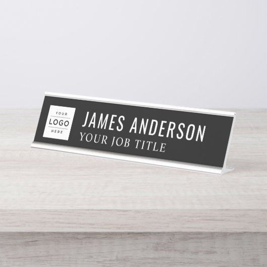 Modernes Personalisiertes Schwarz-Weiß-Logo Schreibtischnamensplakette (Vorderseite )