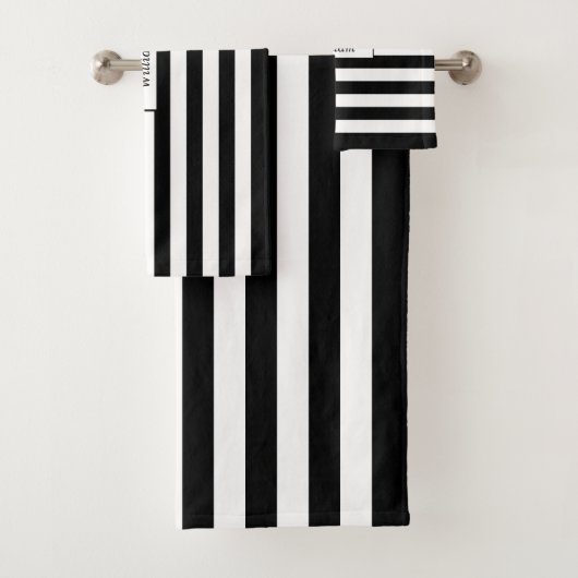 Modernes Personalisiertes Schwarz-Weiß-Streifen Badhandtuch Set (Insitu)