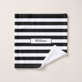 Modernes Personalisiertes Schwarz-Weiß-Streifen Badhandtuch Set (Waschlappen)