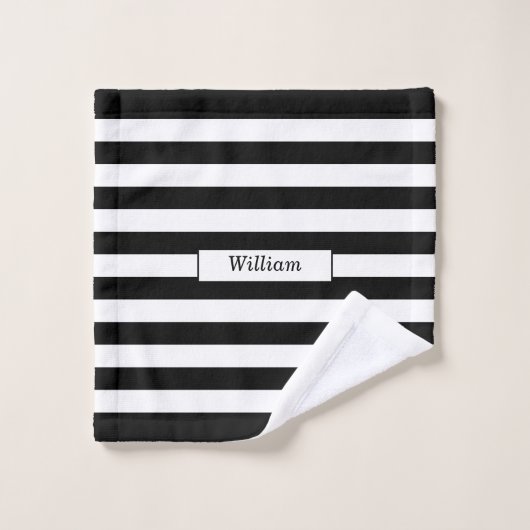 Modernes Personalisiertes Schwarz-Weiß-Streifen Badhandtuch Set (Waschlappen)