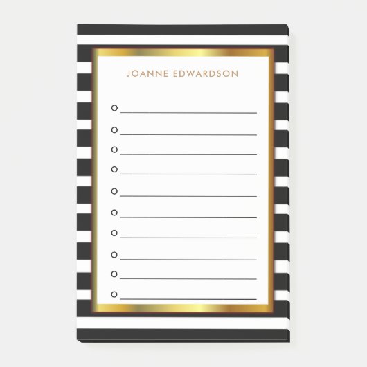 Modernes personalisiertes Schwarz-weißes Post-it Klebezettel (Vorderseite)