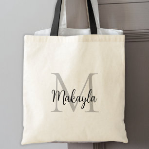Modernes Personalisiertes Schwarzes Monogramm Tragetasche