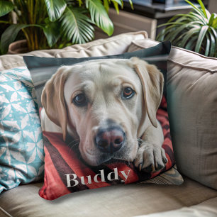 Modernes Personalisiertes Tier Foto Name Hund Love Kissen