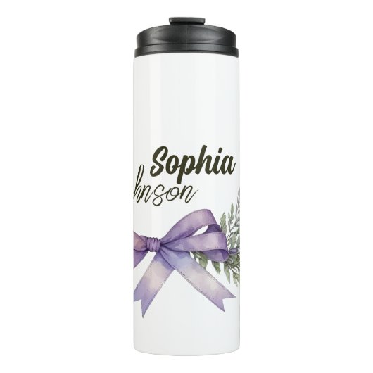 Modernes Personalisiertes Weiß und Lila Blumen Thermosbecher (Vorderseite)