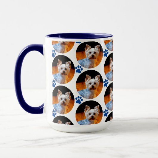 Modernes Pet Foto Blue Paw Print Patches Tasse (Links)