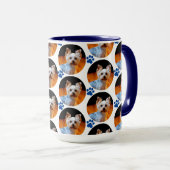 Modernes Pet Foto Blue Paw Print Patches Tasse (VorderseiteRechts)