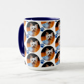 Modernes Pet Foto Blue Paw Print Patches Tasse (Vorderseite Links)