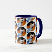 Modernes Pet Foto Blue Paw Print Pattern Tasse (VorderseiteRechts)