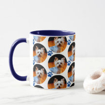 Modernes Pet Foto Blue Paw Print Pattern Tasse