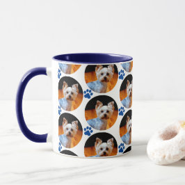 Modernes Pet Foto Blue Paw Print Pattern Tasse