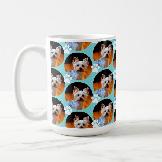 Modernes Pet Foto Druckmuster Türkis Blau Kaffeetasse (Links)