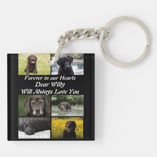 Modernes Pet-Memorial 6 FotoCollage Schlüsselanhänger (Rückseite)
