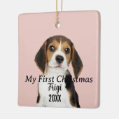 Modernes Pet Script Name First Christmas 2 Foto Keramikornament (Links)