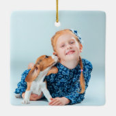 Modernes Pet Script Name First Christmas 2 Foto Keramikornament (Rückseite)