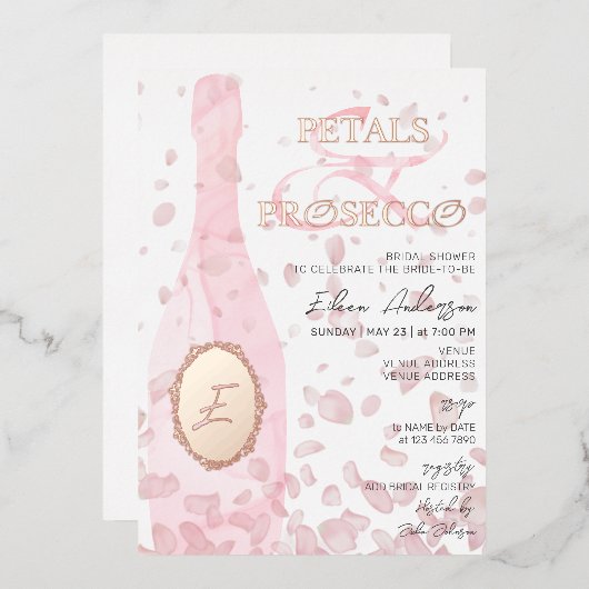 Modernes Petals & Prosecco Rose Brautparty Folieneinladung (Vorderseite/Rückseite)
