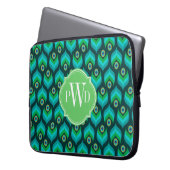 Modernes Pfau-Feder-Muster-Monogramm Laptopschutzhülle (Vorderseite Links)