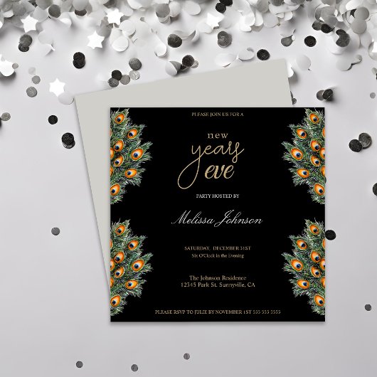 Modernes Pfauenfeathers Silvester-Party Einladung