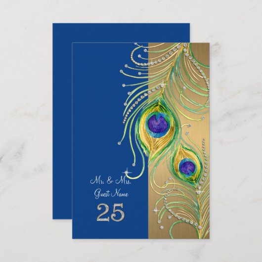 Modernes Pfauenfederhaus Personalisierte Platzkart Einladung (Vorne/Hinten)