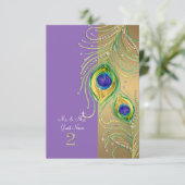 Modernes Pfauenfederhaus Personalisierte Platzkart Einladung (Stehend Vorderseite)