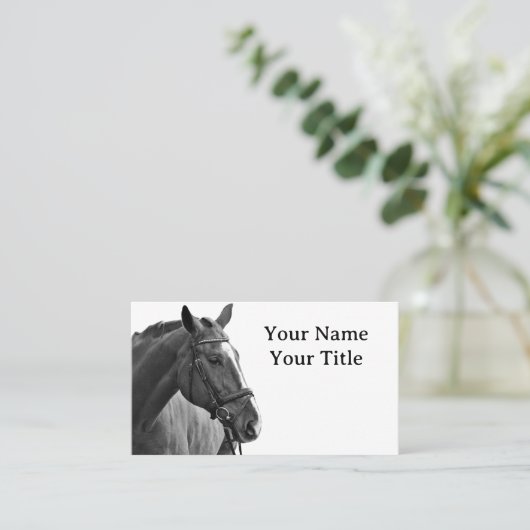 Modernes Pferd Schwarz und Weiß Reittiere Visitenkarte (Stehend Vorderseite)