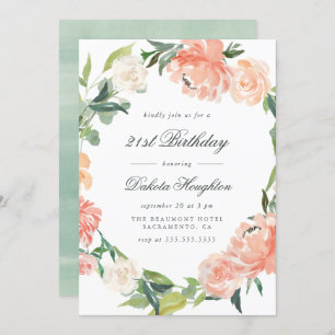 Modernes Pfirsich & Creme Wasserfarbe Blumengeburt Einladung