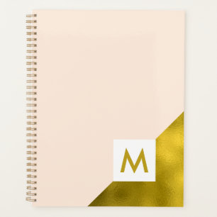 Modernes Pfirsich- und Gold-Monogramm Planer