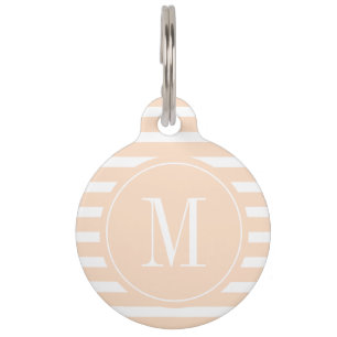 Modernes Pfirsich- und Weißband mit Monogramm Haustiermarke