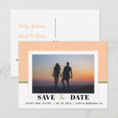 Modernes pfirsichgrünes Save the Date Foto Postkarte (Vorne/Hinten)