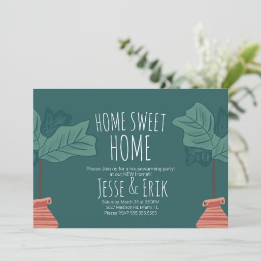 Modernes Pflanze Fiddle Feigenbaum Party Einladung (Stehend Vorderseite)