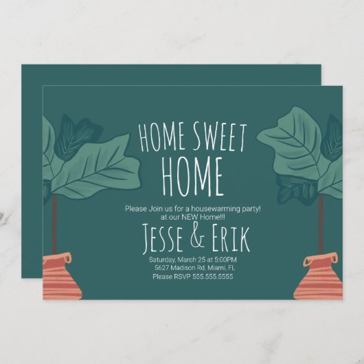 Modernes Pflanze Fiddle Feigenbaum Party Einladung (Vorne/Hinten)