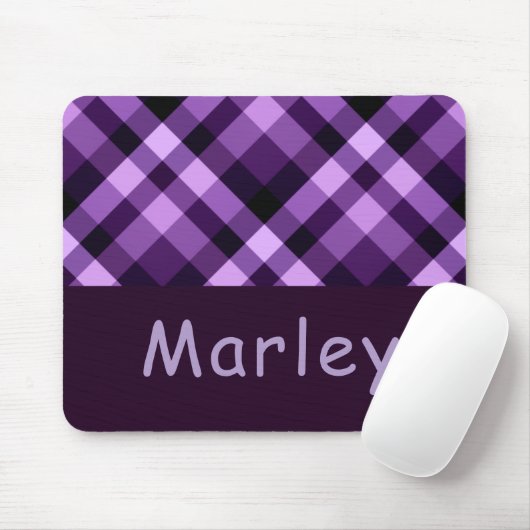 Modernes Pflaumenmuster mit Lila Karierter Monogra Mousepad (Mit Mouse)