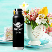 Modernes PILOT-Typografie-Flugzeug, Schwarz/Weiß Trinkflasche