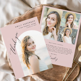 Modernes Pink Arch Graduate Einfaches Foto Vielen  Dankeskarte