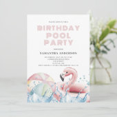 Modernes Pink Birthday Pool Party Einladung (Stehend Vorderseite)
