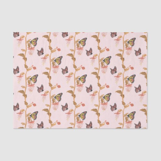 Modernes Pink Boho Butterfly Blumenmuster Seidenpapier (Vorderseite)