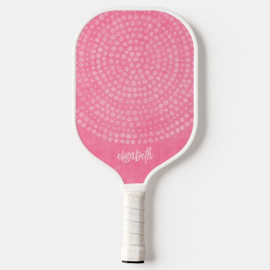 Modernes Pink Boho Dot Pattern - Bounce Skriptname Pickleball Schläger (Rückseite)