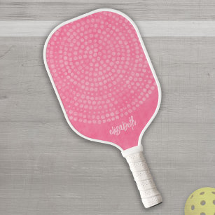 Modernes Pink Boho Dot Pattern - Bounce Skriptname Pickleball Schläger